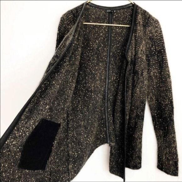 Eileen Fisher Mohair & leather trim black Cardigan Small - Picture 4 of 10